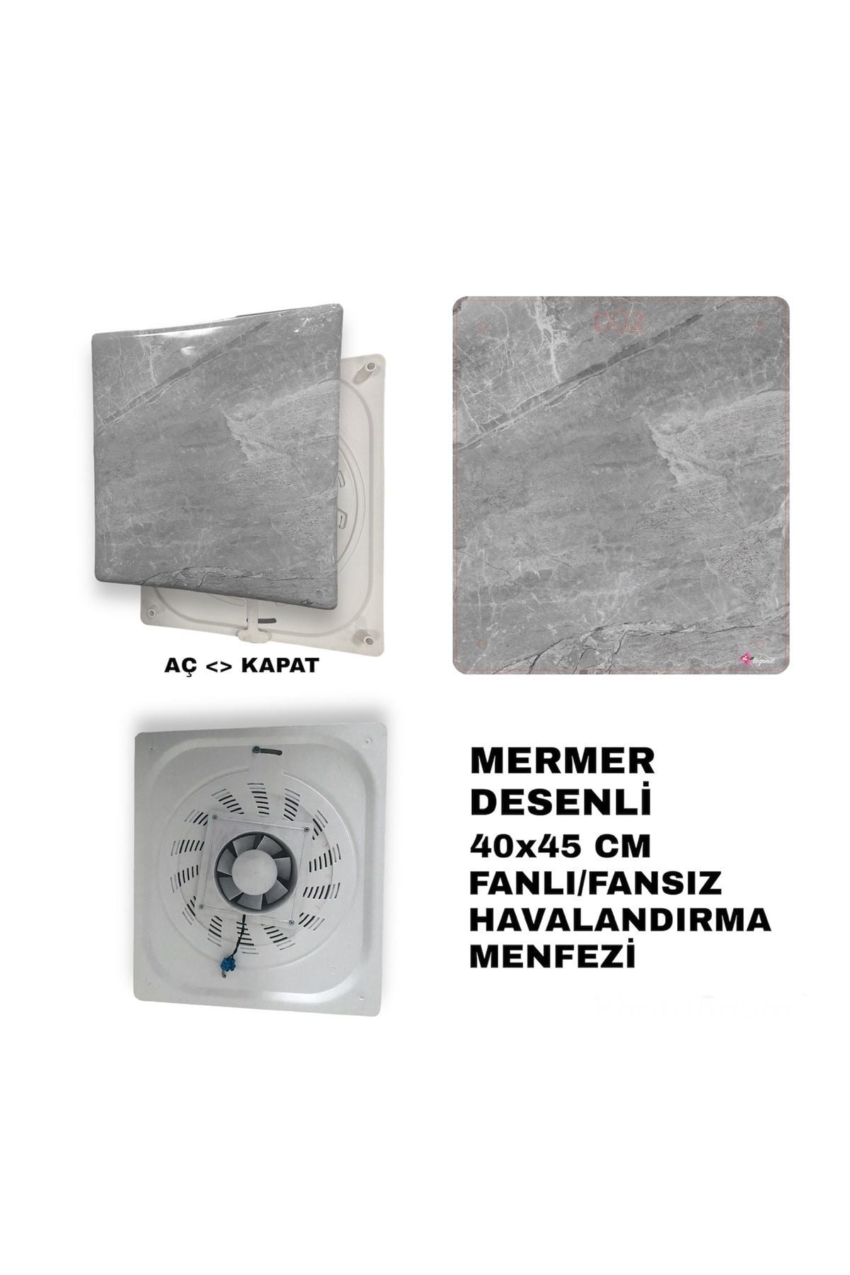 Plastik Fanlı/Aspiratörlü Antrasitgri Mermer Desenli Havalandırma Menfezi Banyo Wc Havalandırma