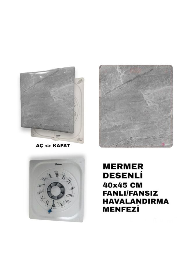 Plastik Fanlı/Aspiratörlü Antrasitgri Mermer Desenli Havalandırma Menfezi Banyo Wc Havalandırma