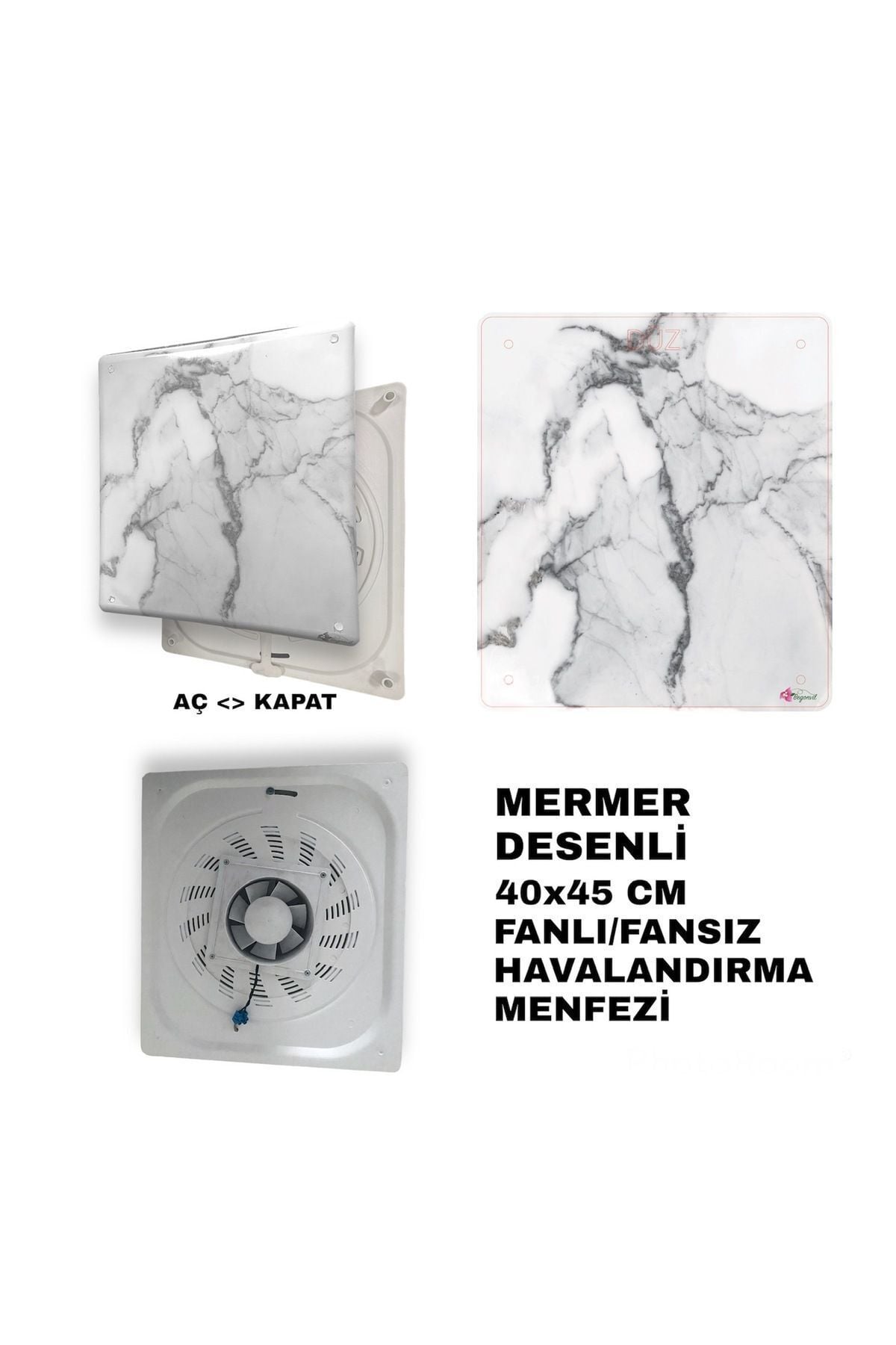 Plastik Fanlı/Aspiratörlü Beyaz/Gri Mermer Desenli Havalandırma Menfezi Banyo Wc Havalandırma