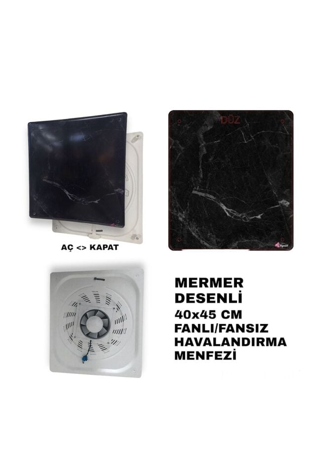 Plastik Fanlı/aspiratörlü Siyah Mermer Desenli Havalandırma Menfezi Banyo Wc Havalandırma