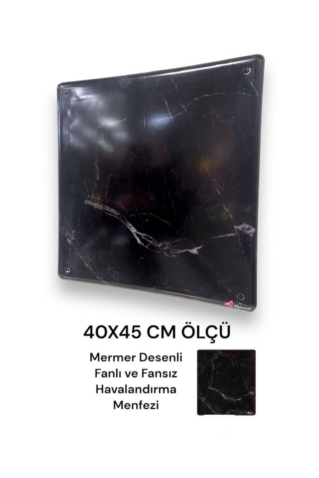 40x45 cm Siyah Mermer Desenli Plastik Banyo Wc Havalandırma Menfezi