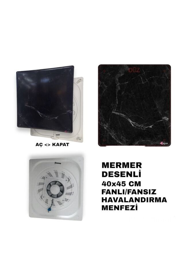 40x45 cm Siyah Mermer Desenli Plastik Banyo Wc Havalandırma Menfezi