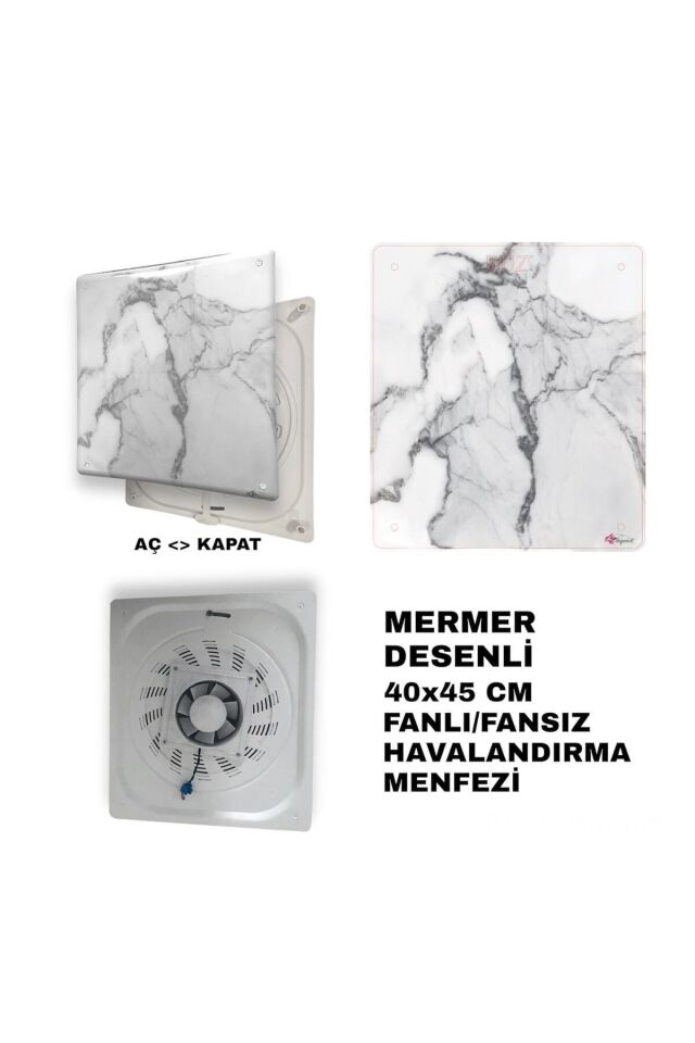 40x45 cm Beyaz Mermer Desenli Plastik Banyo wc Havalandırma Menfezi